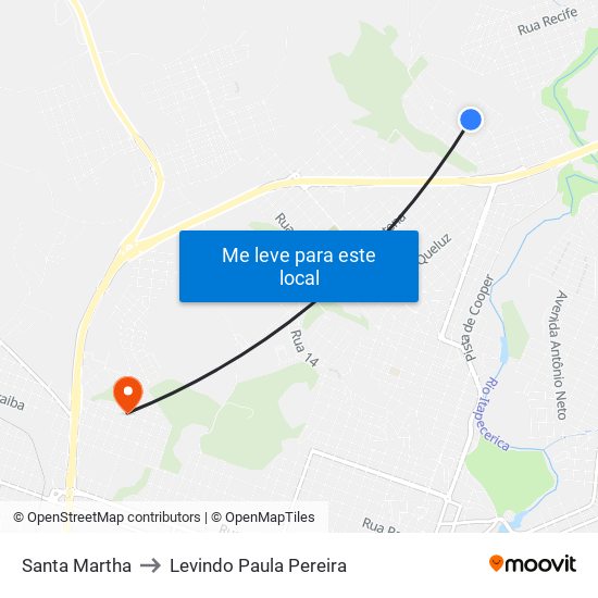 Santa Martha to Levindo Paula Pereira map