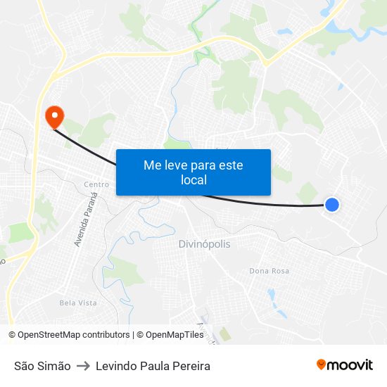 São Simão to Levindo Paula Pereira map