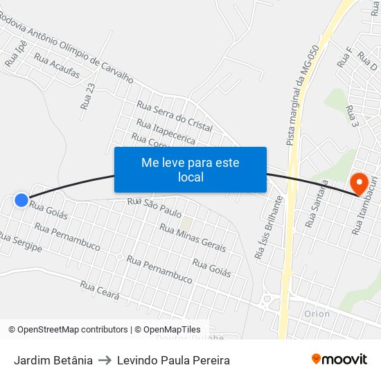 Jardim Betânia to Levindo Paula Pereira map