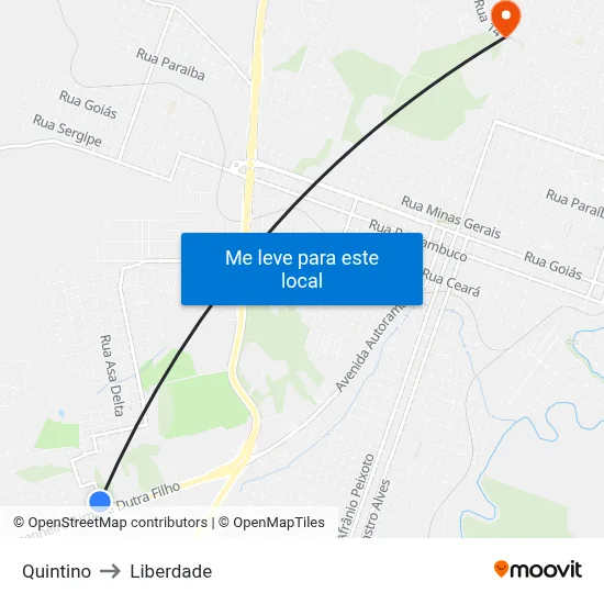 Quintino to Liberdade map
