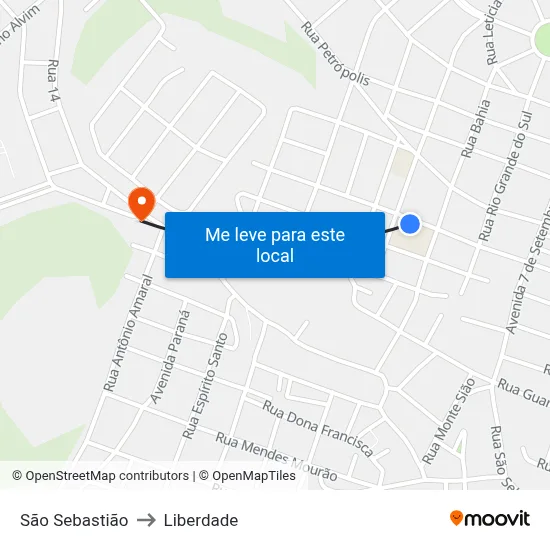 São Sebastião to Liberdade map