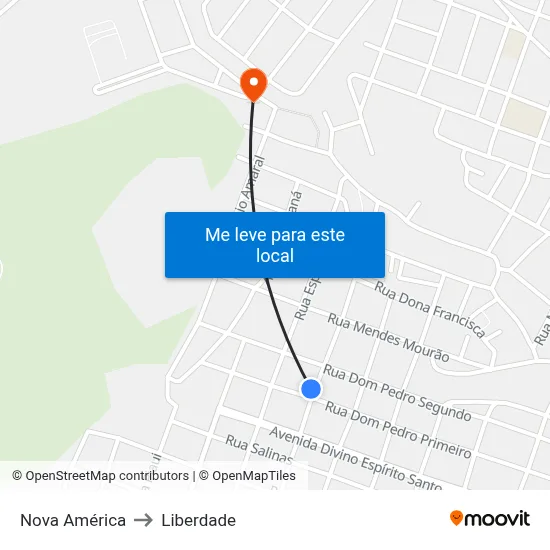 Nova América to Liberdade map