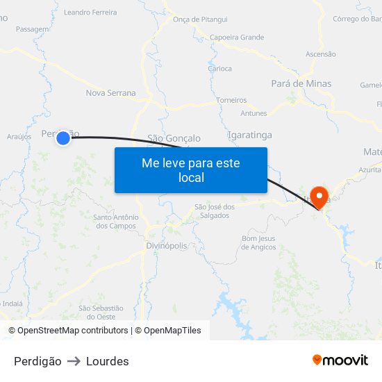 Perdigão to Lourdes map