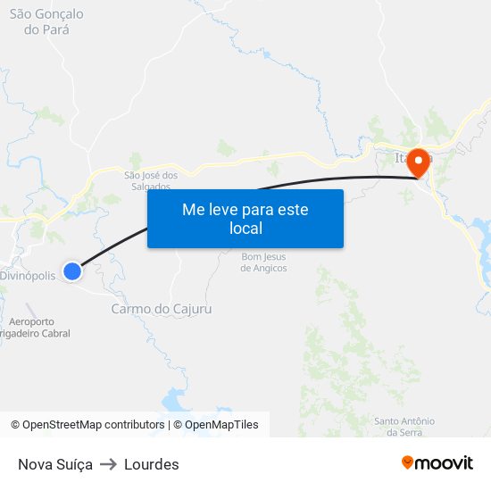 Nova Suíça to Lourdes map