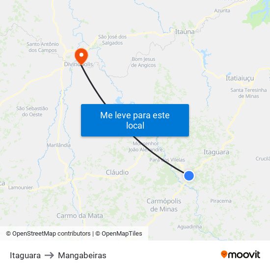 Itaguara to Mangabeiras map