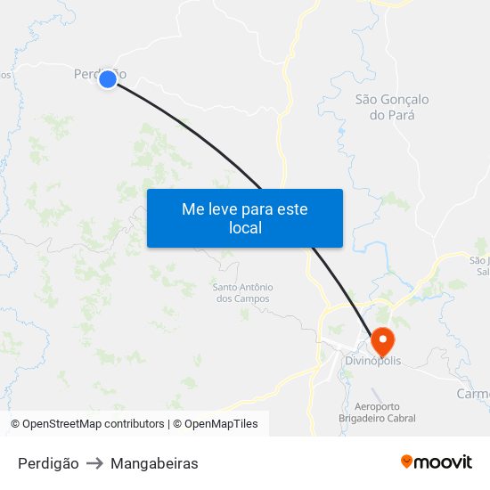 Perdigão to Mangabeiras map
