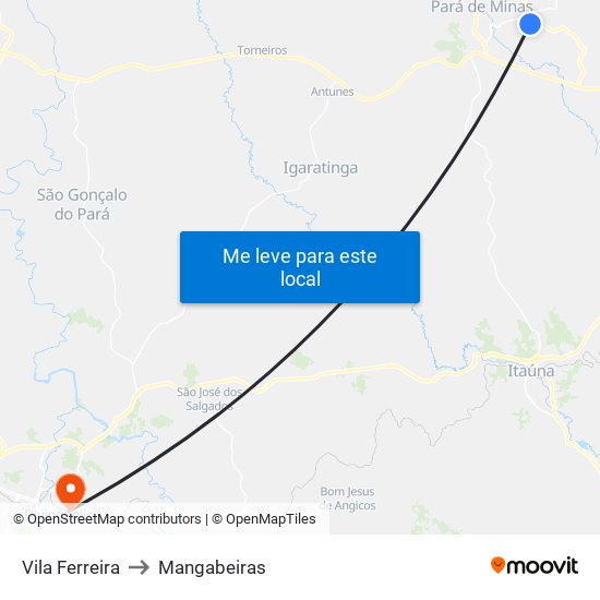 Vila Ferreira to Mangabeiras map