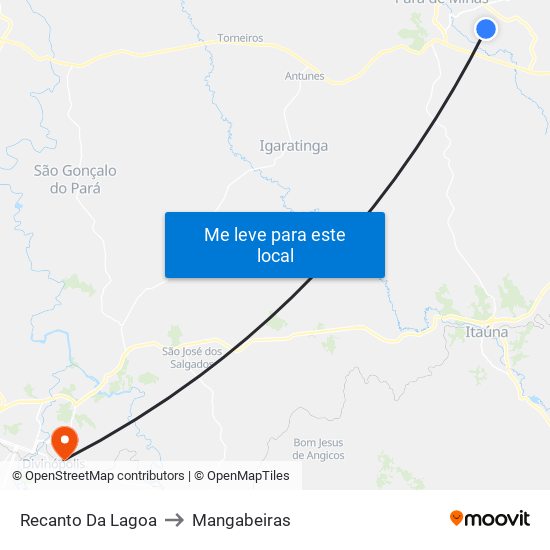Recanto Da Lagoa to Mangabeiras map