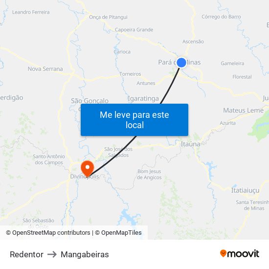 Redentor to Mangabeiras map