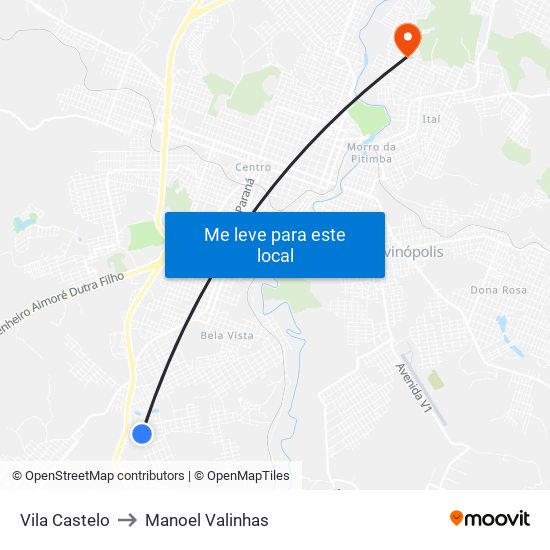 Vila Castelo to Manoel Valinhas map