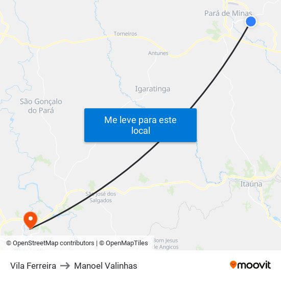Vila Ferreira to Manoel Valinhas map