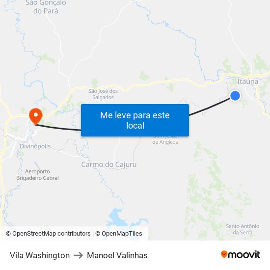 Vila Washington to Manoel Valinhas map
