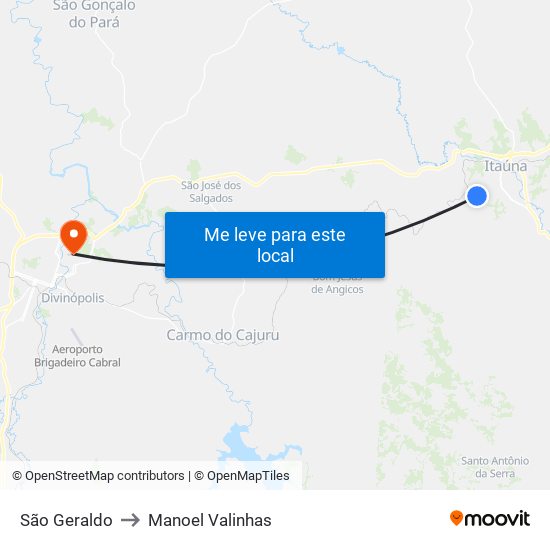 São Geraldo to Manoel Valinhas map