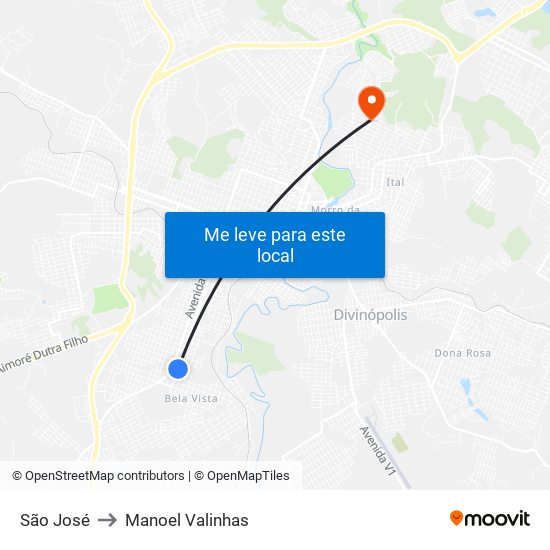 São José to Manoel Valinhas map