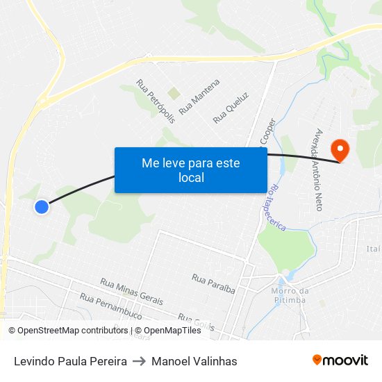 Levindo Paula Pereira to Manoel Valinhas map