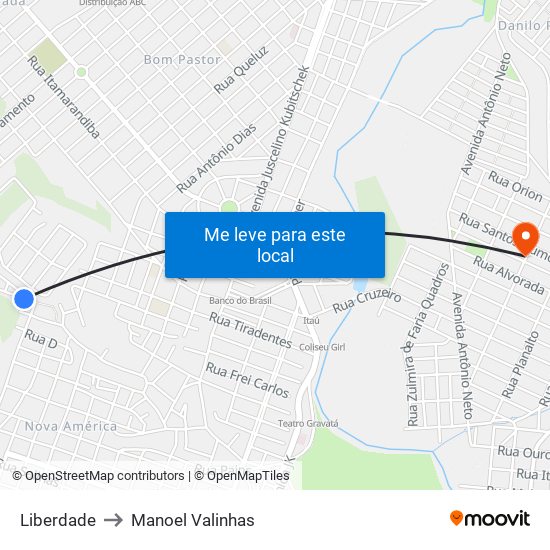 Liberdade to Manoel Valinhas map