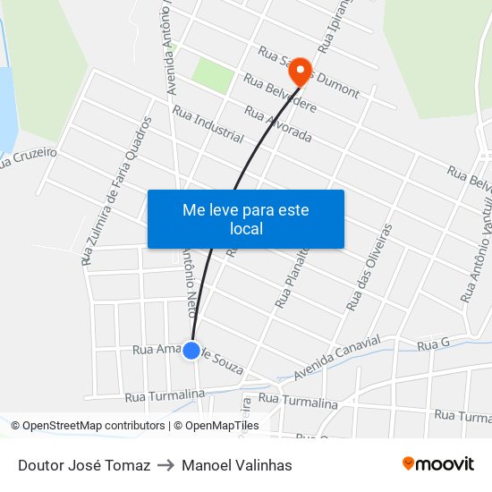 Doutor José Tomaz to Manoel Valinhas map