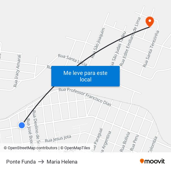 Ponte Funda to Maria Helena map