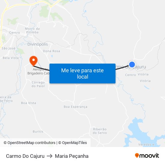 Carmo Do Cajuru to Maria Peçanha map