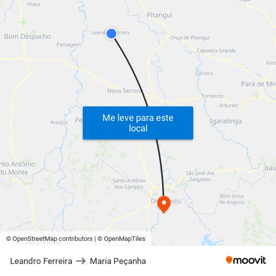 Leandro Ferreira to Maria Peçanha map