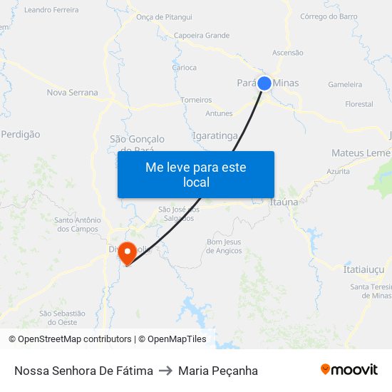 Nossa Senhora De Fátima to Maria Peçanha map