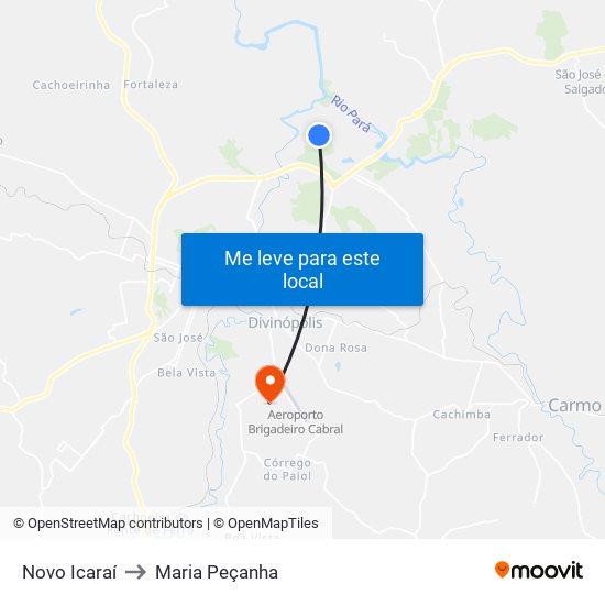 Novo Icaraí to Maria Peçanha map