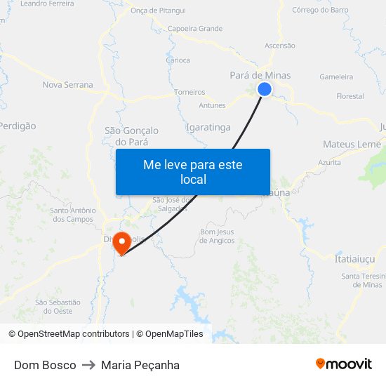 Dom Bosco to Maria Peçanha map