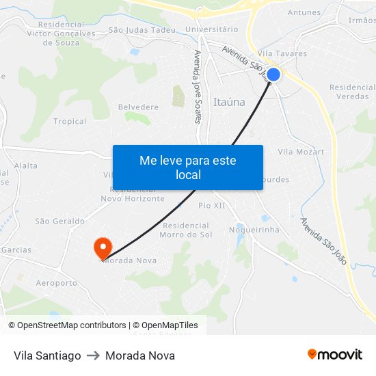 Vila Santiago to Morada Nova map