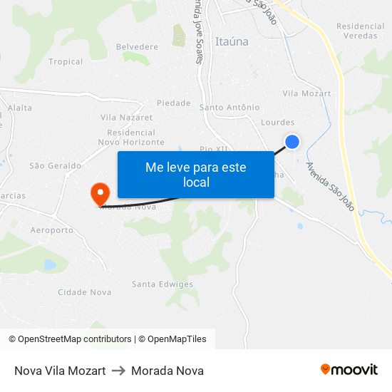 Nova Vila Mozart to Morada Nova map