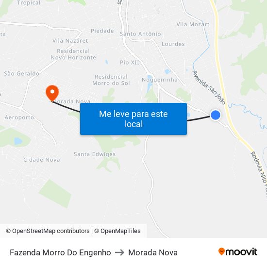 Fazenda Morro Do Engenho to Morada Nova map