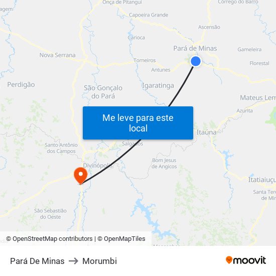 Pará De Minas to Morumbi map