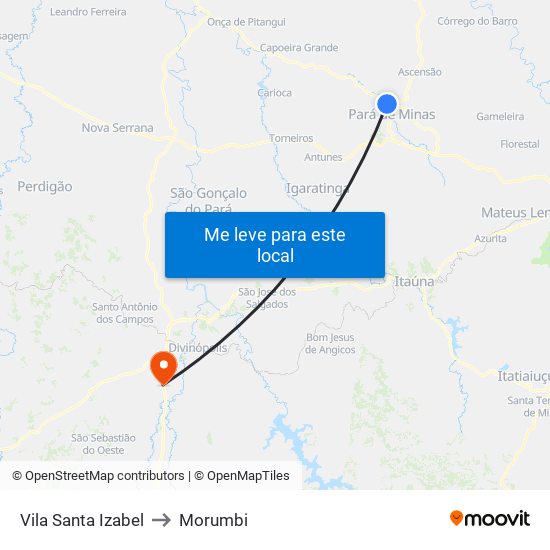 Vila Santa Izabel to Morumbi map