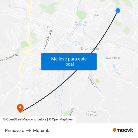 Primavera to Morumbi map