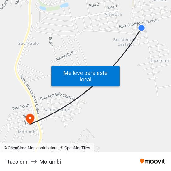 Itacolomi to Morumbi map