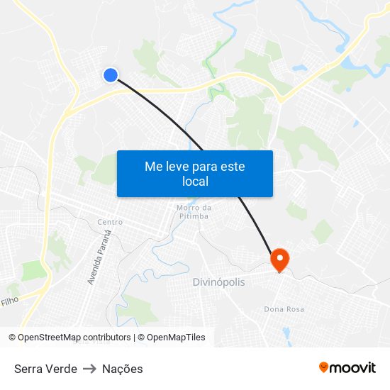 Serra Verde to Nações map