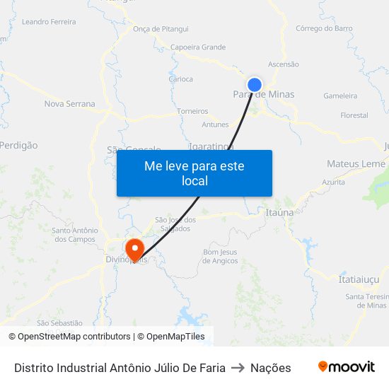 Distrito Industrial Antônio Júlio De Faria to Nações map
