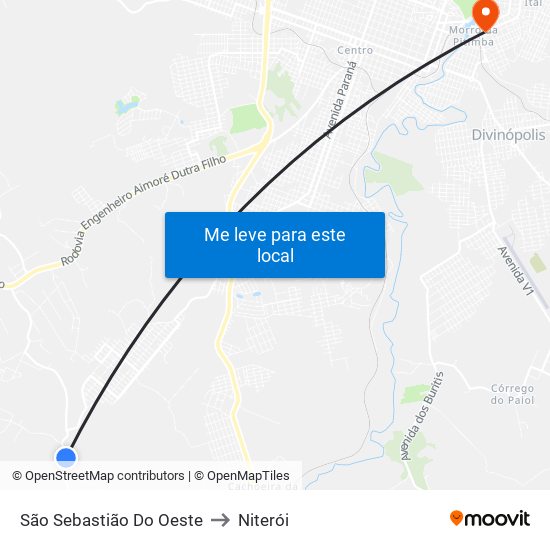 São Sebastião Do Oeste to Niterói map
