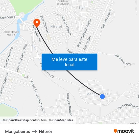 Mangabeiras to Niterói map