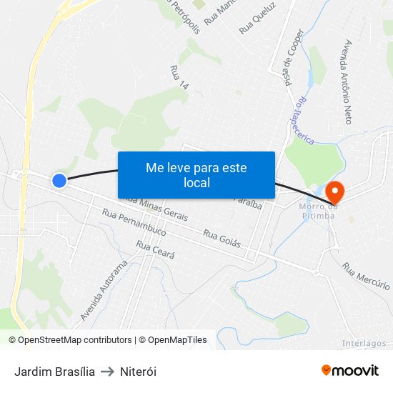 Jardim Brasília to Niterói map
