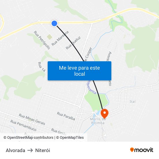 Alvorada to Niterói map