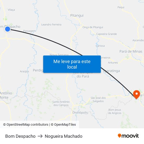 Bom Despacho to Nogueira Machado map