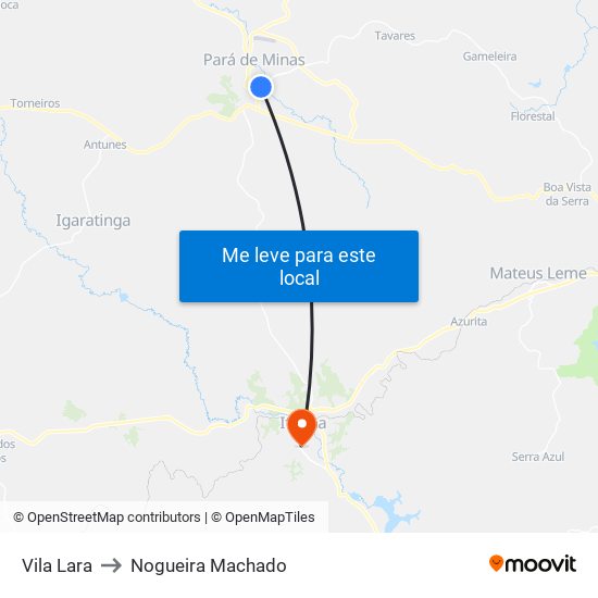 Vila Lara to Nogueira Machado map