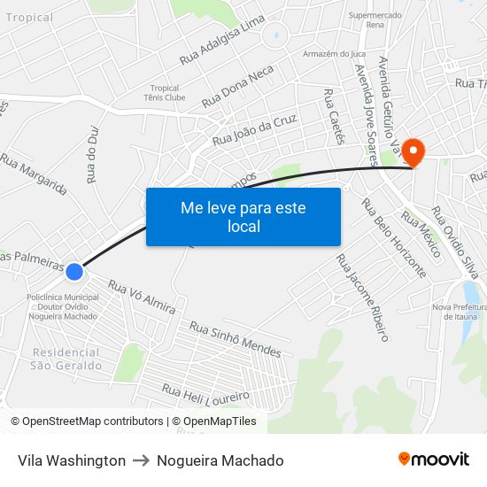 Vila Washington to Nogueira Machado map