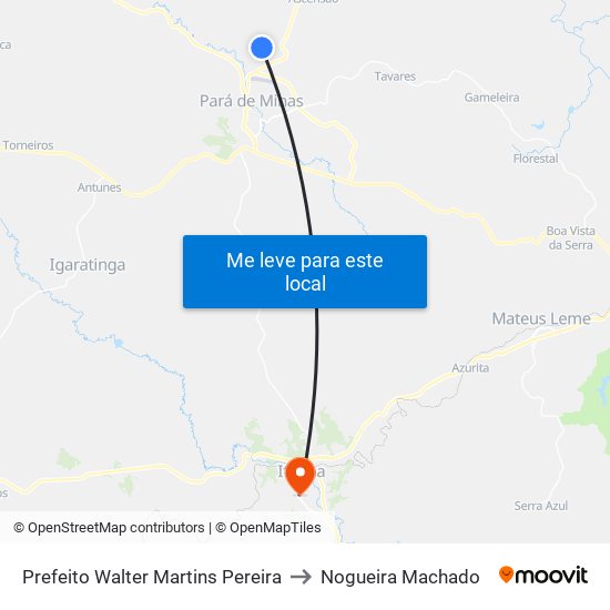Prefeito Walter Martins Pereira to Nogueira Machado map