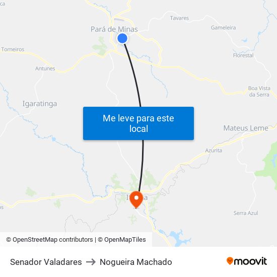 Senador Valadares to Nogueira Machado map