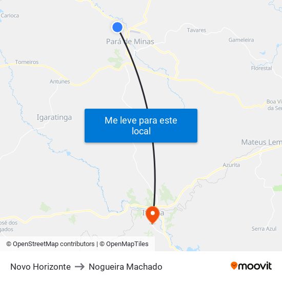 Novo Horizonte to Nogueira Machado map