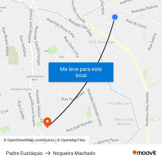 Padre Eustáquio to Nogueira Machado map