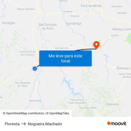 Floresta to Nogueira Machado map