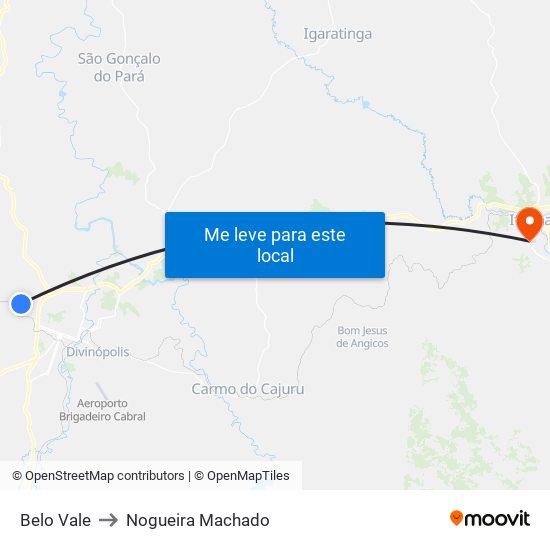 Belo Vale to Nogueira Machado map