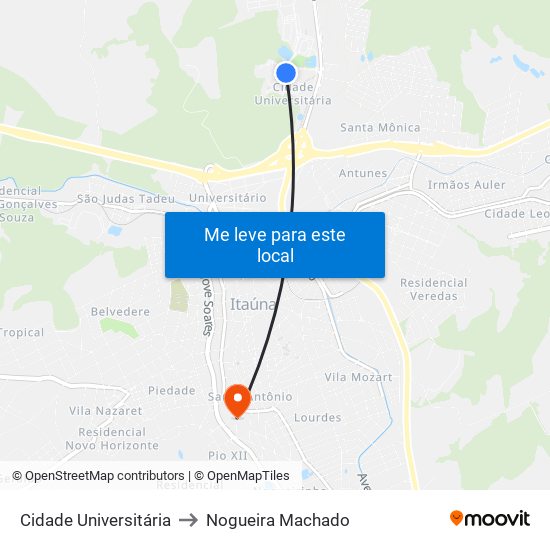 Cidade Universitária to Nogueira Machado map